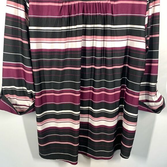 Avenue Women's Striped Split Neck Roll Tab Sleeves Blouse Multicolor Size 22/24 - Picture 7 of 9